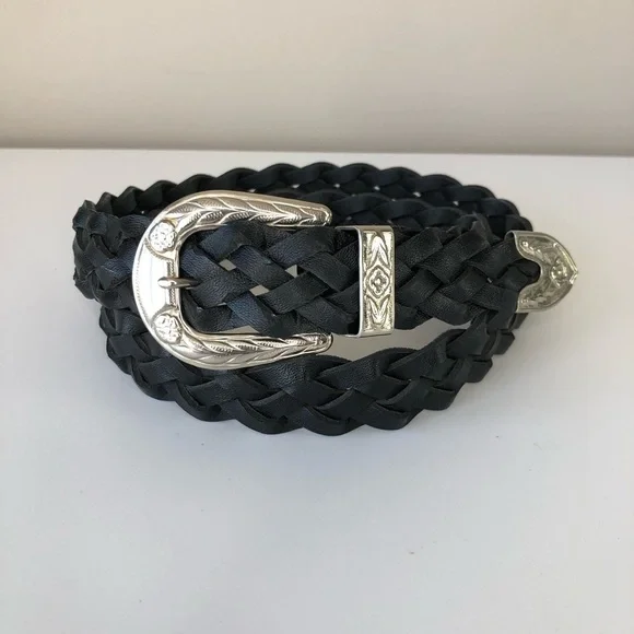 Accessories | Black Woven Vegan Leather Western Silver  display picture 3